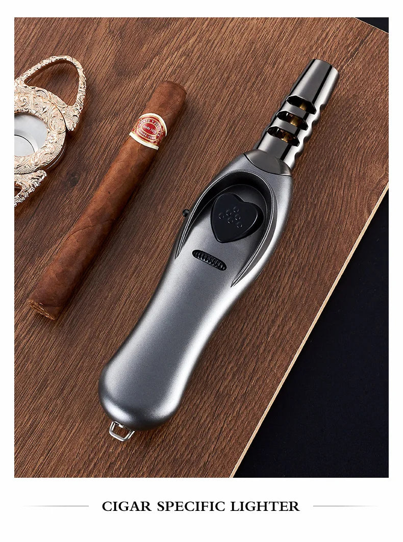 Triple Burner High Power Spray Gun Lighter Windproof Flame Refillable Butane Gas Moxibustion Cigar Outdoor BBQ Kitchen Igniter