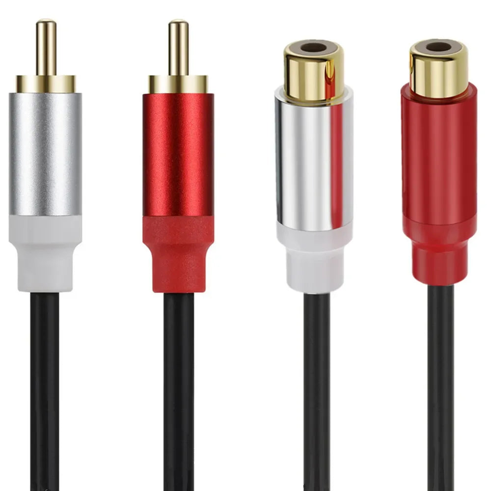 Metal shell Gold Plated Double RCA Male to 2 Two RCA Female Audio Video Cable Line twin RCA Male Video Audio Cord Wire Line