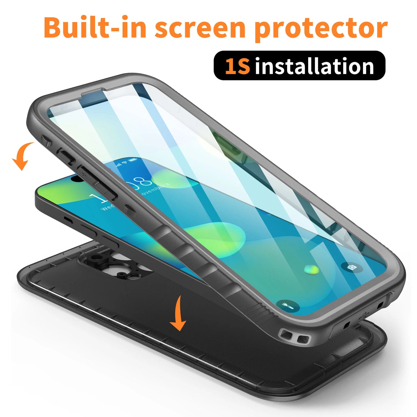 SPORTLINK Waterproof Case For iPhone 14 11 12 13 15 Pro Max Swimming Diving Case With Strap Full-Body Screen Camera Protector