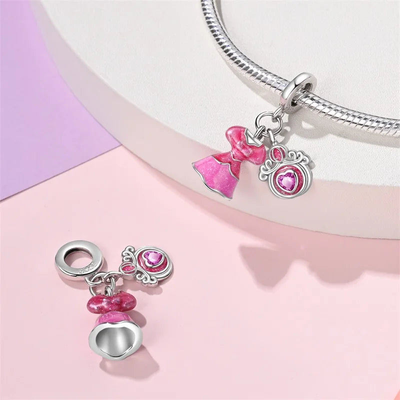 925 Sterling Silver Princess Powder Series Exquisite Daily Bow Sweet Charms Beads Fit Pan Original Bracelets DIY Jewelry