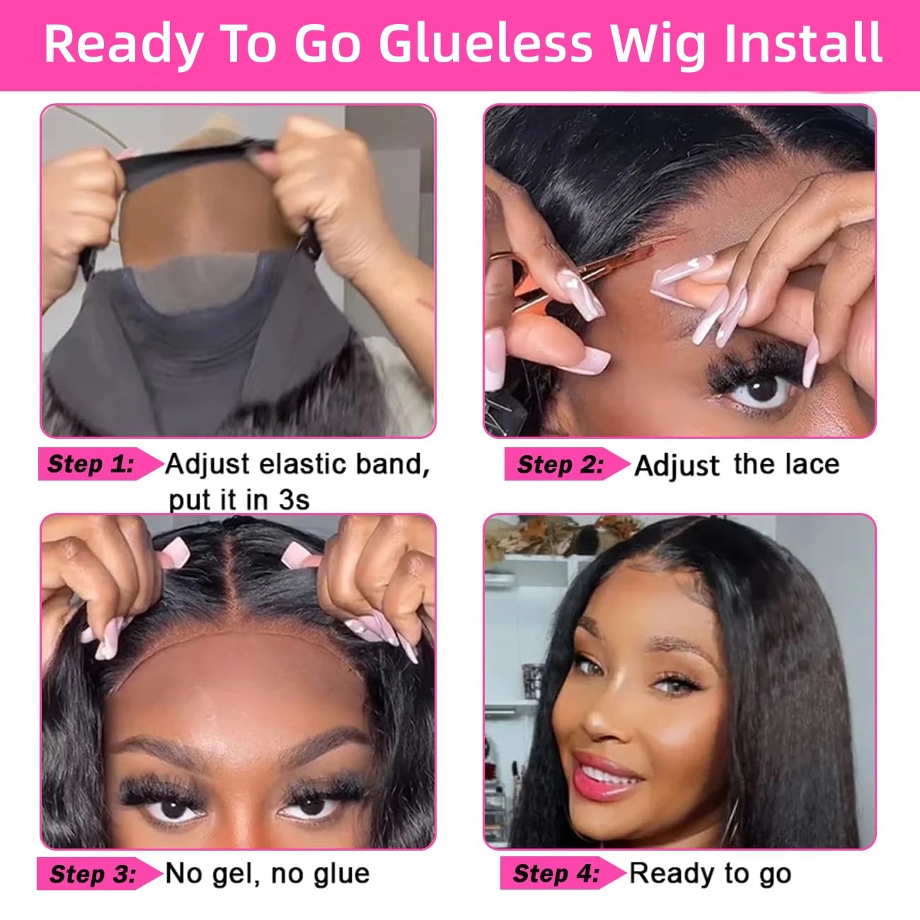 Put On And Go Kinky Straight 4x4 Lace Closure Human Hair Wig Glueless 10-26 Inches Pre Cut Lace Yaki Straight Wig Brazilian Hair