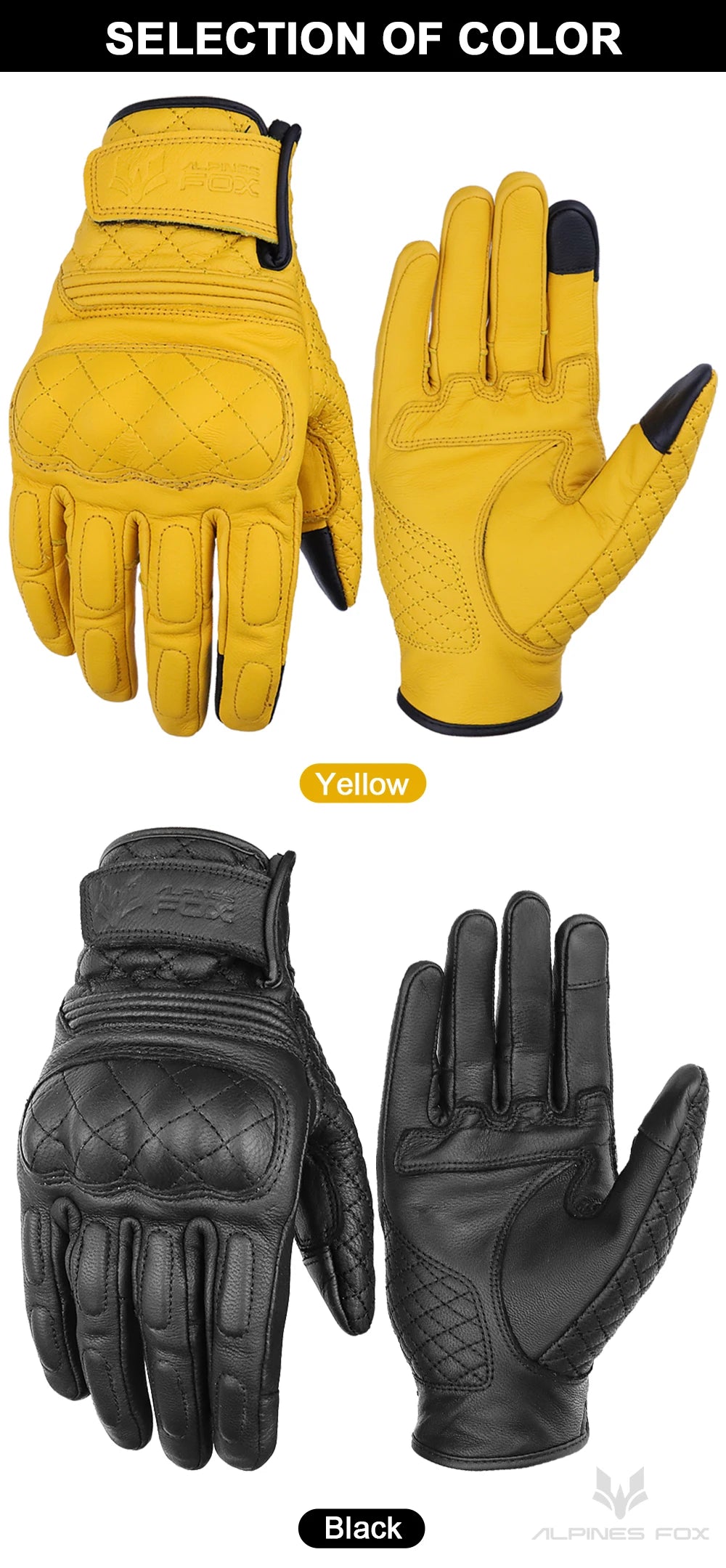 Vintage Leather Motorcycle Gloves Men Women Wear-resistant Motobike Guantes Touchscreen Anti-slip Retro Motobiker Luvas Yellow