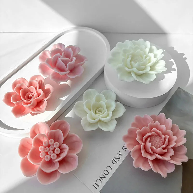 Silicone 3D Candle Molds DIY Handmade Peony Lotus Lotus Hibiscus Rose Flower  Soap Making Tools Para Velas форма для свечей