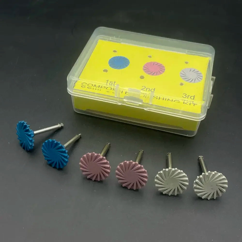 6Pcs/Box Dental Composite Resin Polishing  Disc Rubber Polisher 14mm Wheel 3 Colors Spiral Flex Brush Dentistry  Instrument