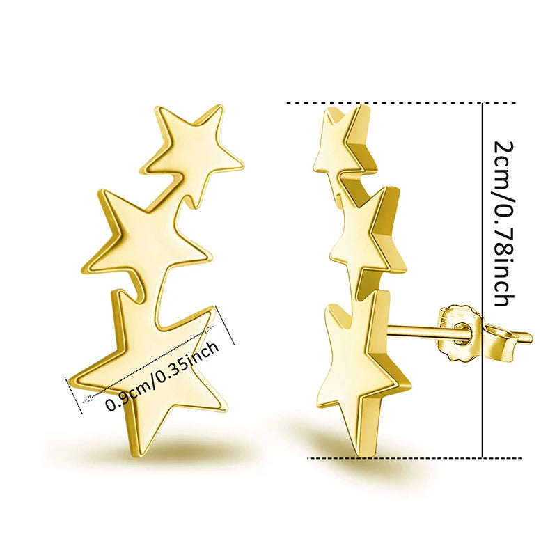 Fashion Three Stars Connecting Earrings Silver Plated Stainless Steel Earrings For Women