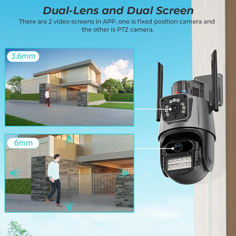 8MP 4K Wifi Camera Dual Lens Security Protection Waterproof Security CCTV Video Surveillance Camera Police Light Alarm IP Camera