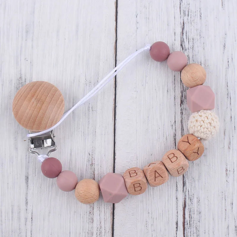 Personalized Name Baby Pacifier Clips Chains Silicone Beads Teethers Dummy Nipple Holder Clip Newborn Teething Toys Accessories