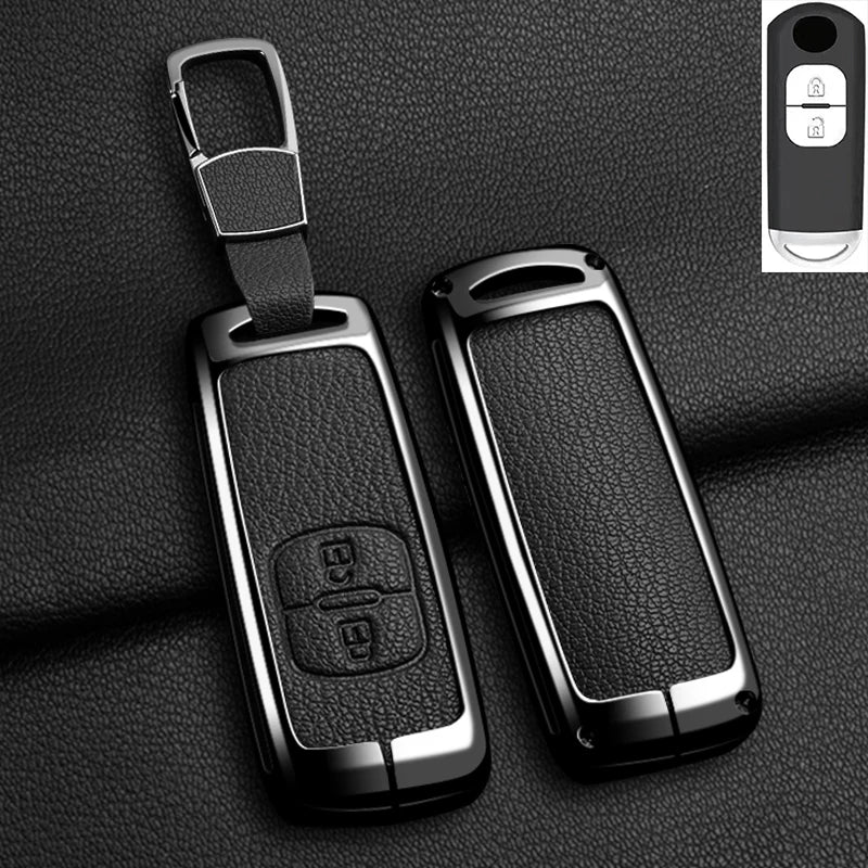 Suitable for Mazda Axela Atenza 3 2 6 CX3 CX5 CX30 CX8 CX9 MX5 SKYACTIV Zinc Alloy Car Key Cover Leather Car Key Bag Holder