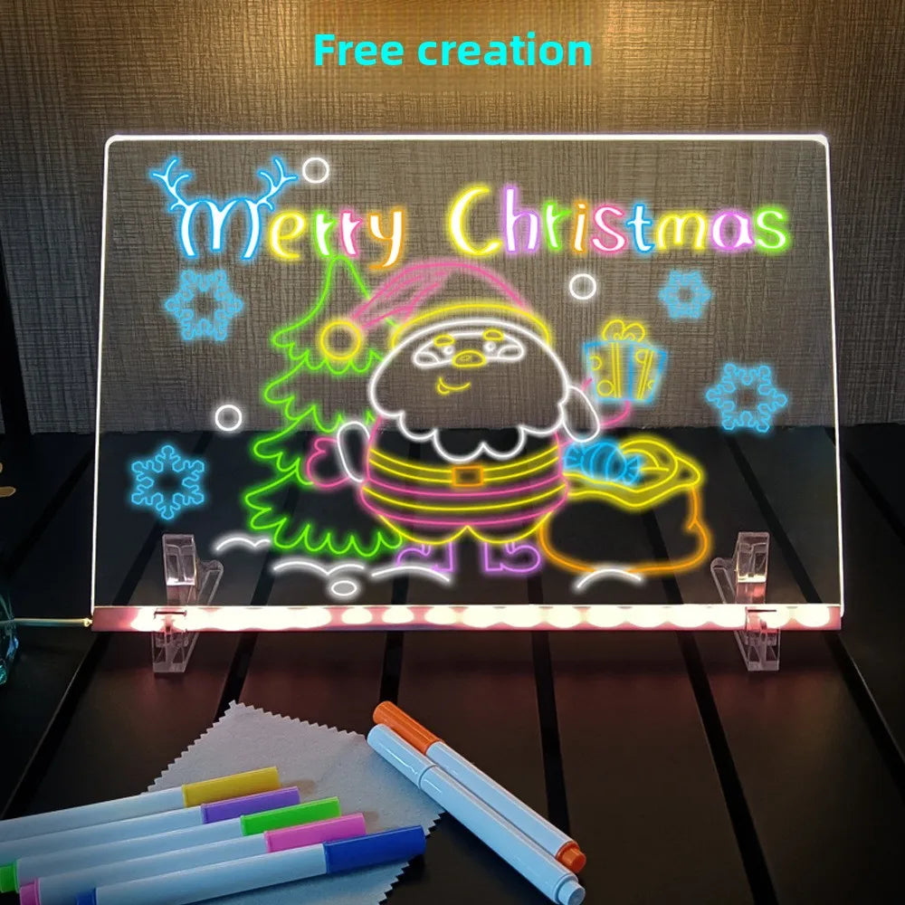 DIY Acrylic Board with Colors Pens LED Note Board Luminous Blackboard Wordpad LED Drawing Board Kid Drawing Toys with Night Ligh