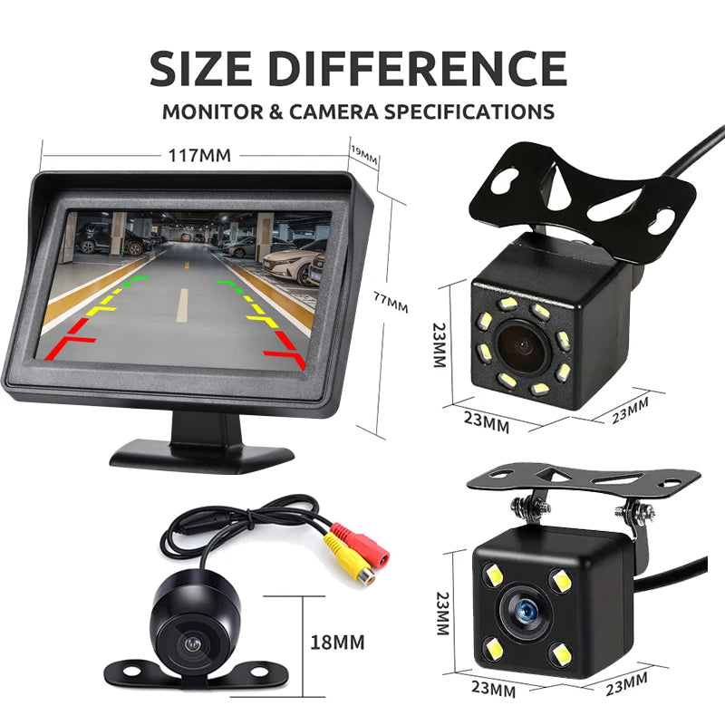 Easy Installation 4.3Inch Rear View Camera Monitor Screen Reversing Camera for Car Parking Parking System Camera for Vehicle