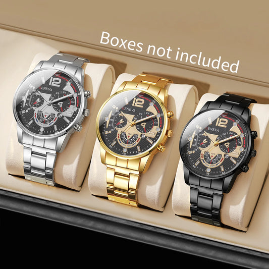 3PCS Men Business Watches Fashion Steel Band Male's Analog Quartz Watch Set Relogio Masculino Reloj Hombre（Without Box）