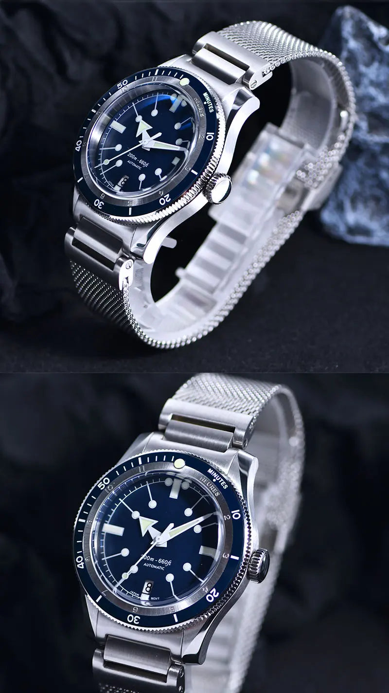 SEA KNIGHT Men Diving Watch 200M Waterproof C3 Luminous 316L Steel Mesh Belt Sapphire Crystal NH35A Automatic Mechanical Watch