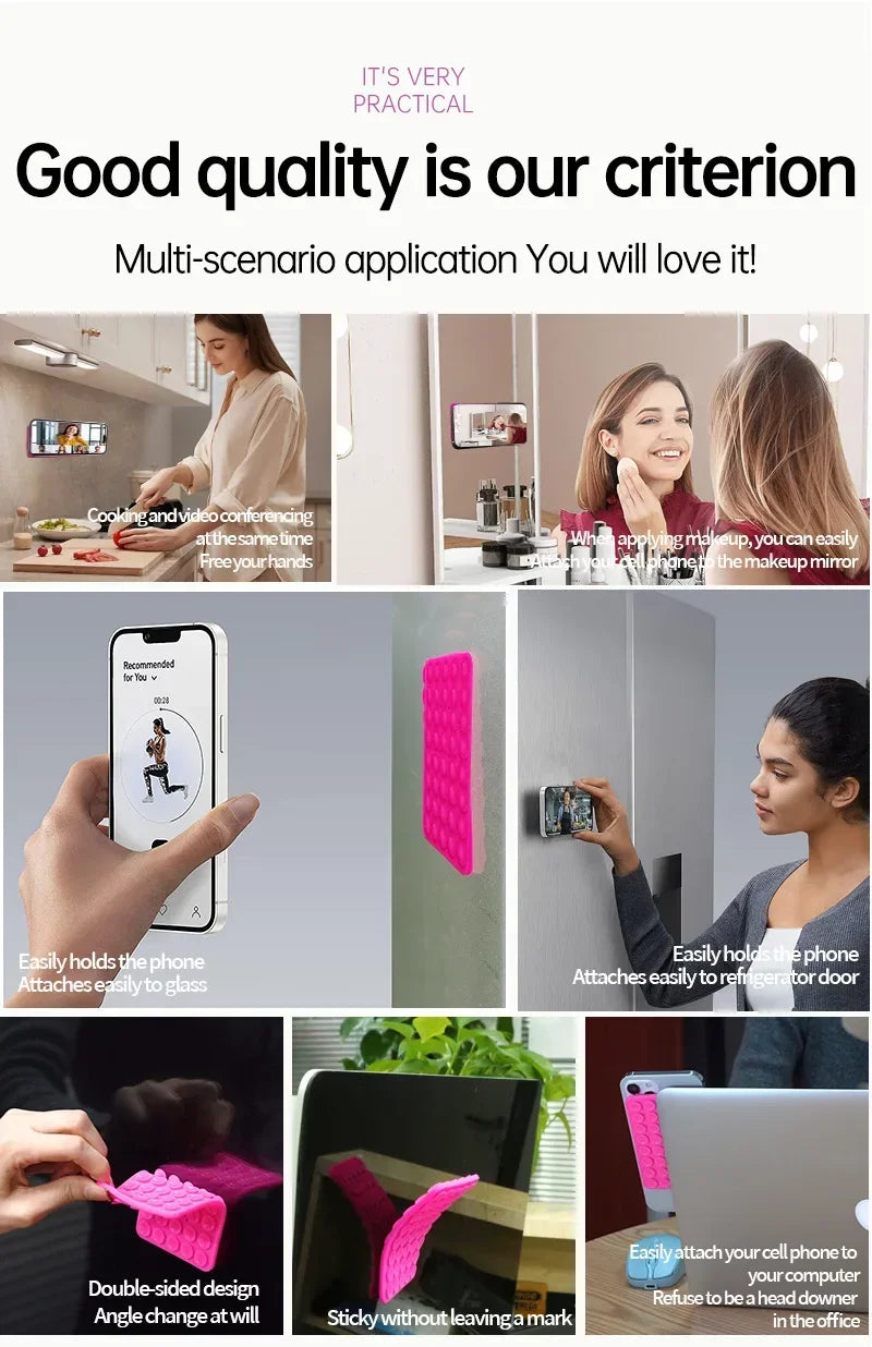 Double Sided Silicone Suction Cup Multicolor Strong Adhesive Stand For iPhone 11 12 13 14 15 16 Pro Max Detachable Phone Holder