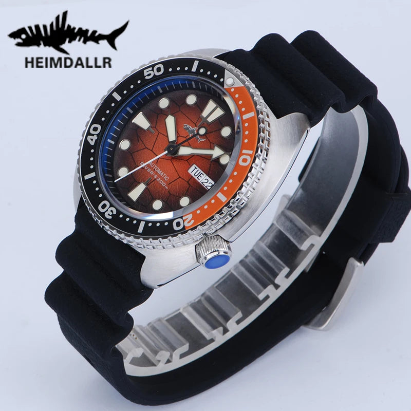 HEIMDALLR Turtle King Mens Diver Mechanica Watch Sapphire 200m Water Resistant  316L Steel C3 BGW9 Luminous NH36 Automatic Watch