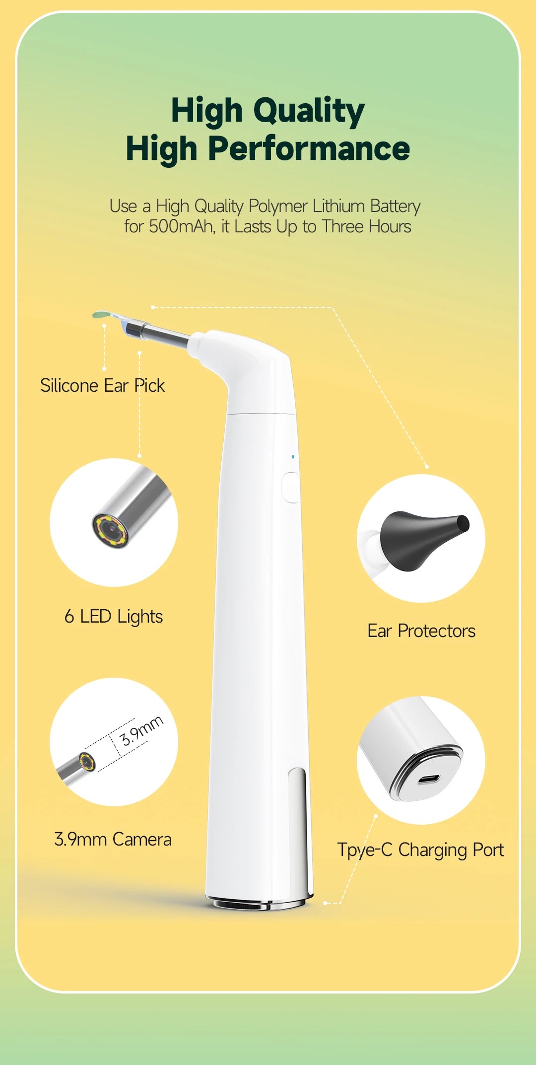 New 3.9mm 1080P HD Wireless Otoscope Ear Camera Ear Clearing Scope With 6LEDs for Kids and Adults Support Android and iPhone