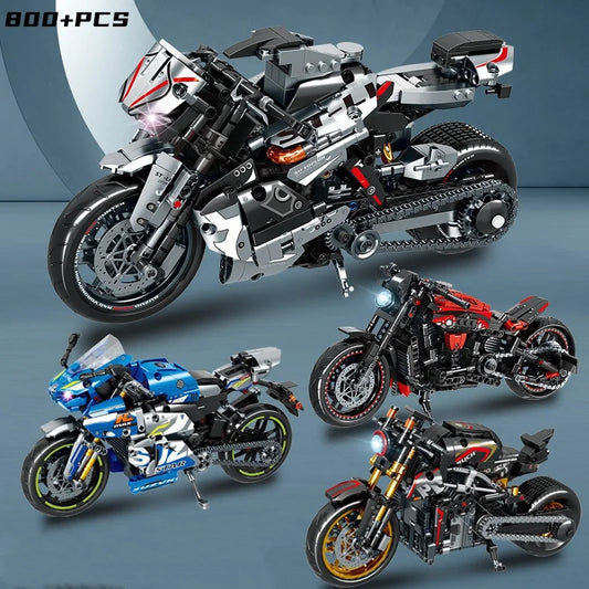 New 800+PCS High-Tech Classic Motorcycle Building Model Block City Racing ModelBuilding Block Set Brick Toys Gifts For Children