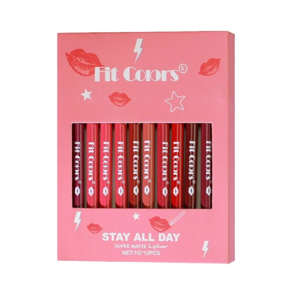 12pcs Velvet Matte Lip Liner Set Waterproof Long Lasting Lipliner Sets Lip Outline Nude Lipstick Pencil
