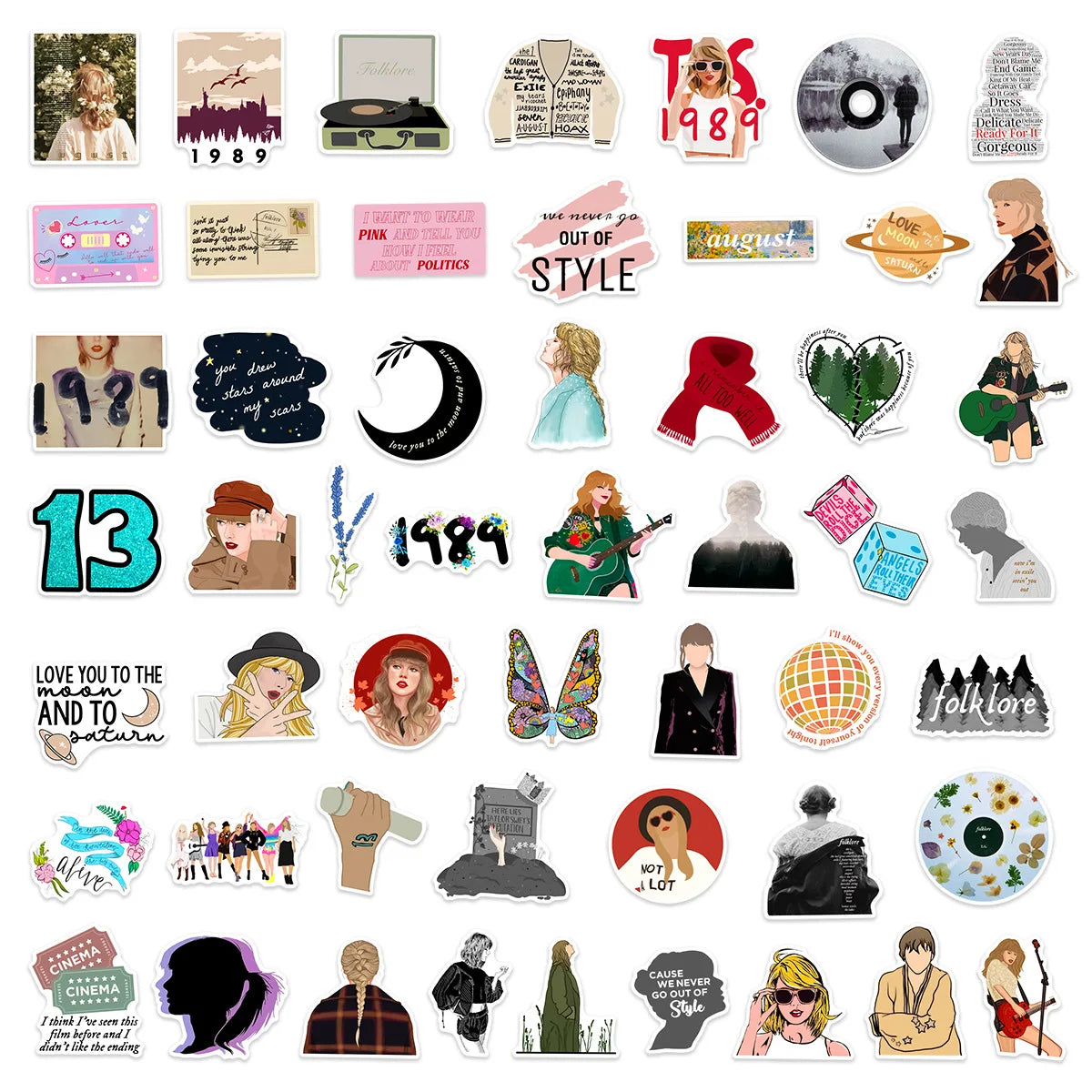 50Pcs Taylor Swift Music Stickers Waterproof Stickers for Water Bottle Laptop Skateboard Car Bumper Computer for Boys Girls Teen