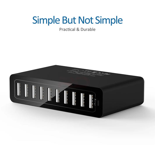 60/65W USB Charger Station 10 Port Desktop USB Fast Charger for Smart USB Charger for Multiple Devices Smart Phone Tablet Laptop
