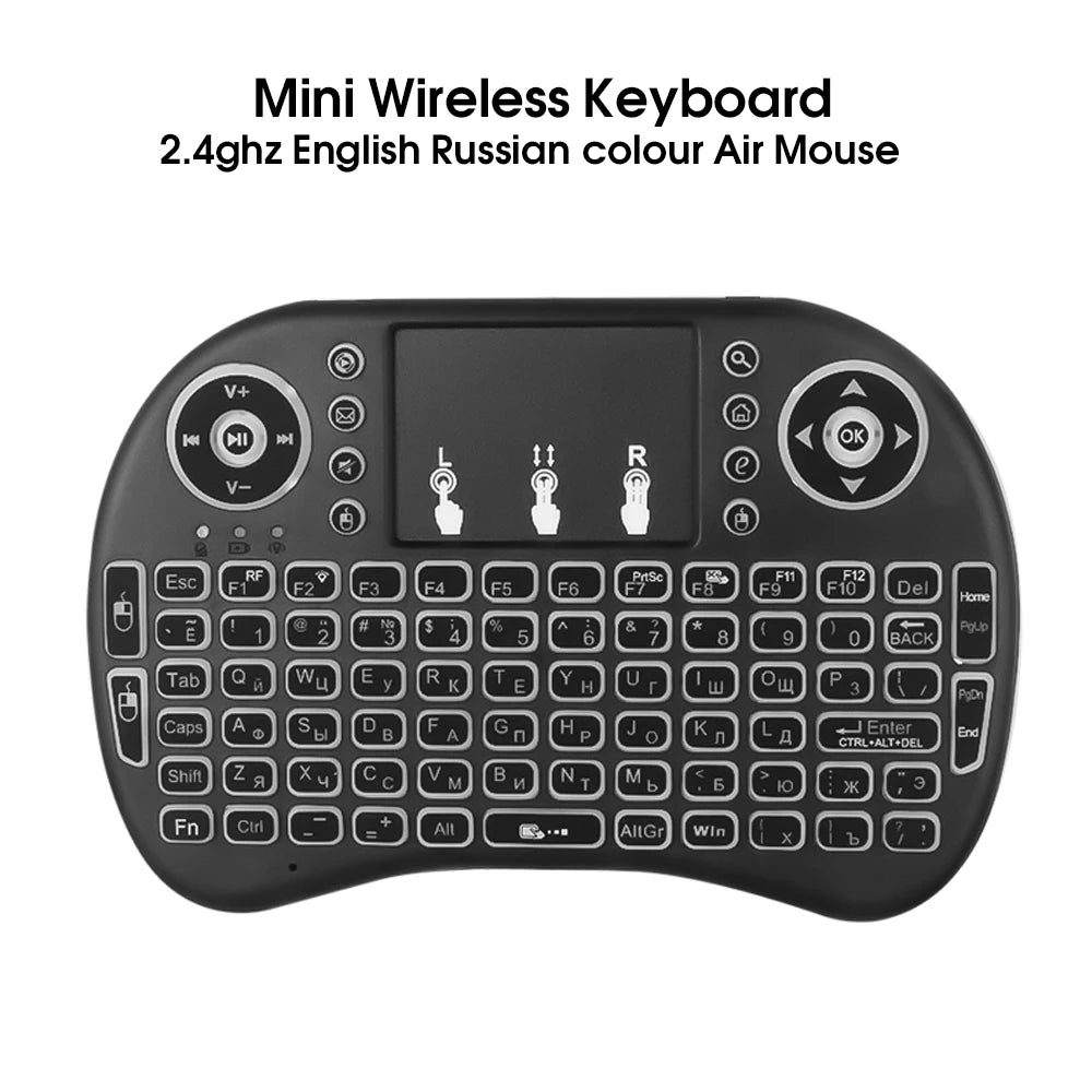 I8 Mini Wireless Keyboard 2.4G Bluetooth 7 Color Backlit English Russian Air Mouse Remote Touchpad For Android TV Box PC Laptop
