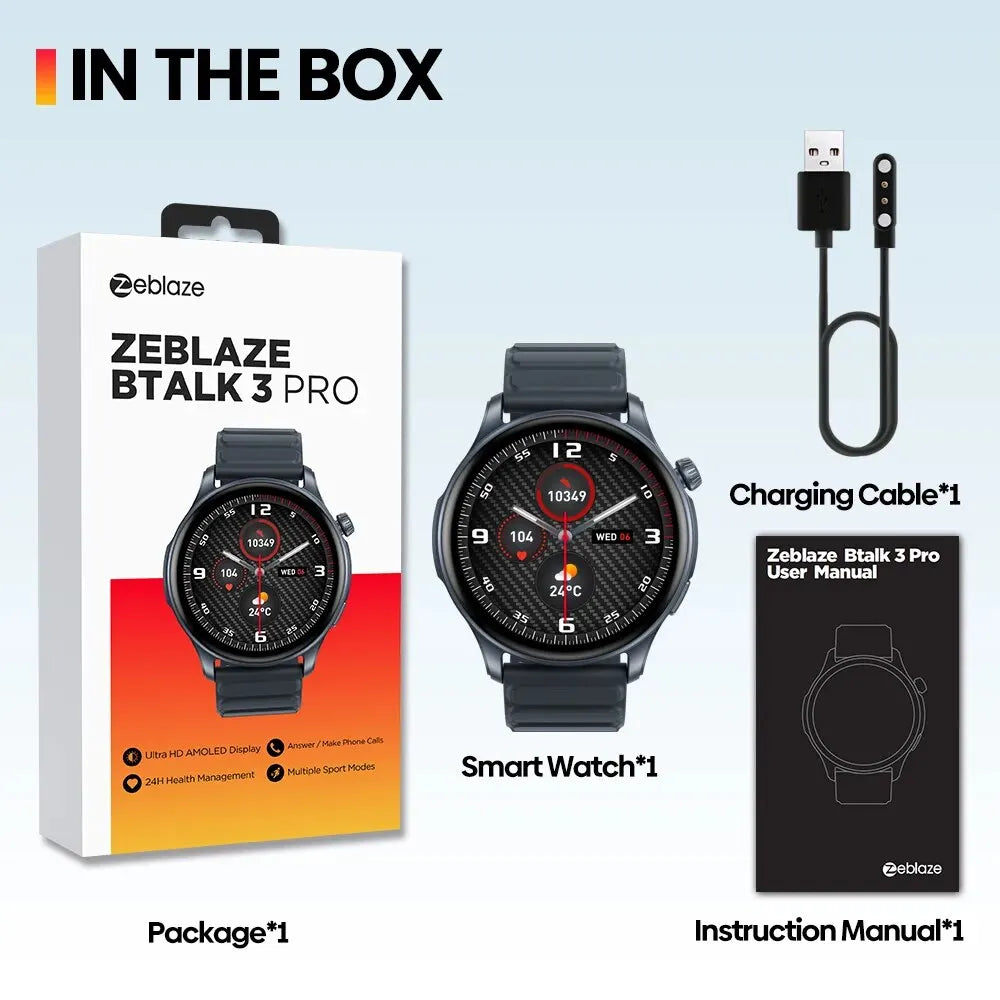 New Zeblaze Btalk 3 PRO Smart Watch AMOLED Display Hi-Fi Bluetooth Phone Calls Smartwatch Health and Fitness Tracking