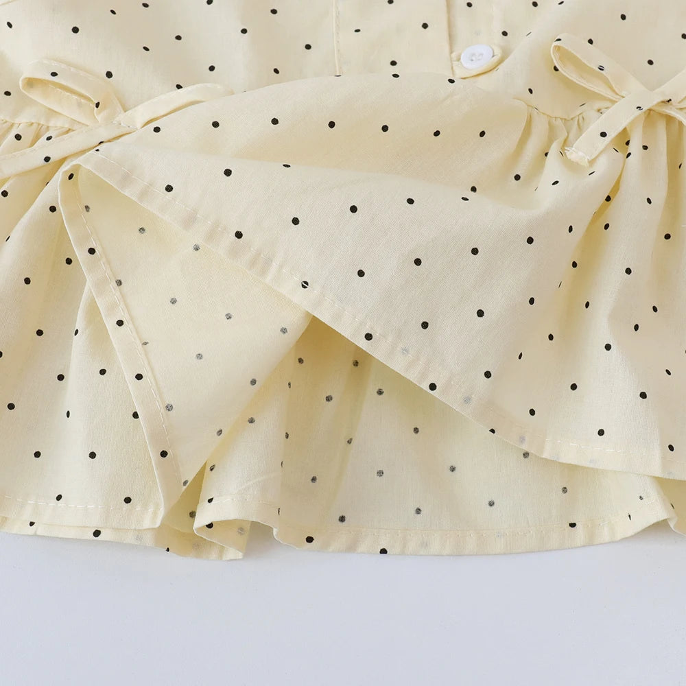 Bear Leader Baby Girl's Casual Clothing Round Neck Sleeveless Polka Dot Top+Wide Leg Pants Set with Bow and Botton 2PCS Set