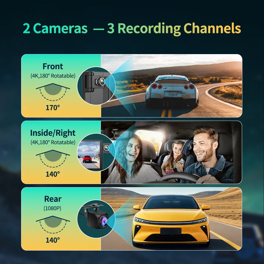 Imagebon 11.3″ 4K ADAS Rearview Mirror Camera Wireless CarPlay & Android Auto 3 Channel Recording Dash Cam GPS Navigation DVR