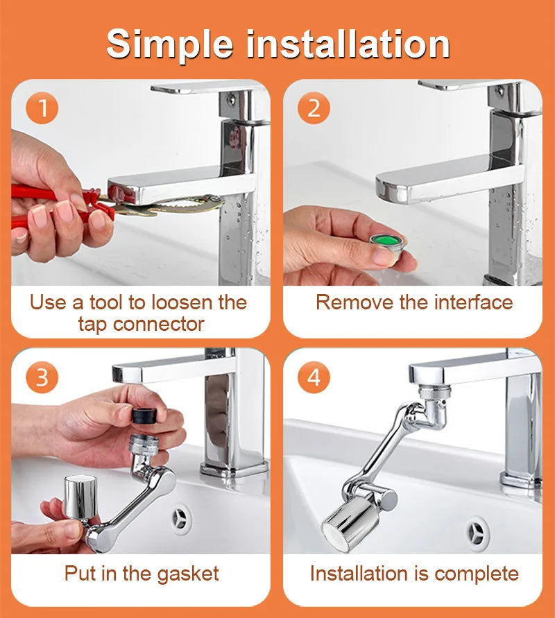 Universal 1080 °Swivel Robotic Arm Swivel Extension Faucet Aerator Kitchen Sink Faucet Extender Mixer Tap Nozzle Water Flow Mode