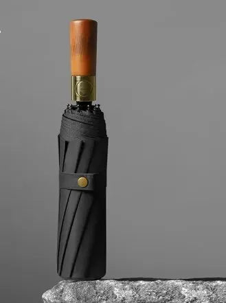 10 Bone Log Handle Automatic Rain Umbrella, Vintage Style Foldable UV Protection, For Men And Women, Suitable For Many Occasions