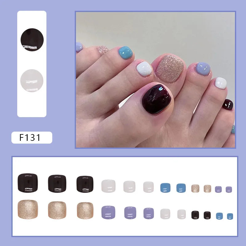 Flash Pile Drill Press on Nails Fake Nails Tips with Sticker False Toenail Design Butterfly Lovely Girl False Toenail