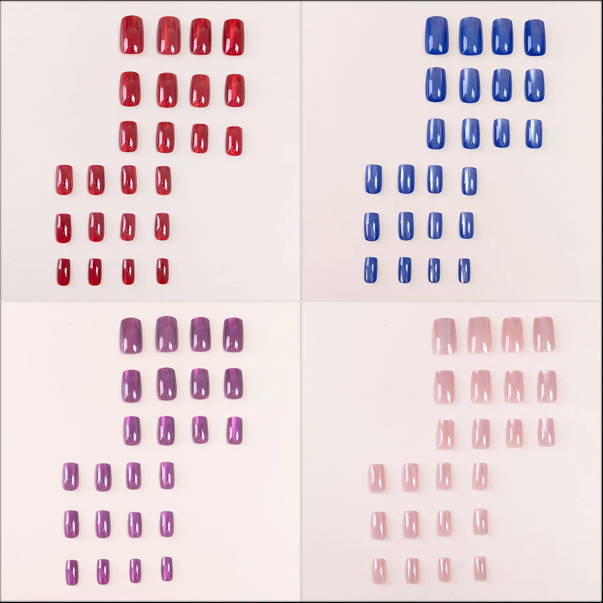 24pcs Cat's Eye Press on Nails Wearing Square Head French Ballet Nail Art Tips for Women Removable False Nails with Jelly Glue