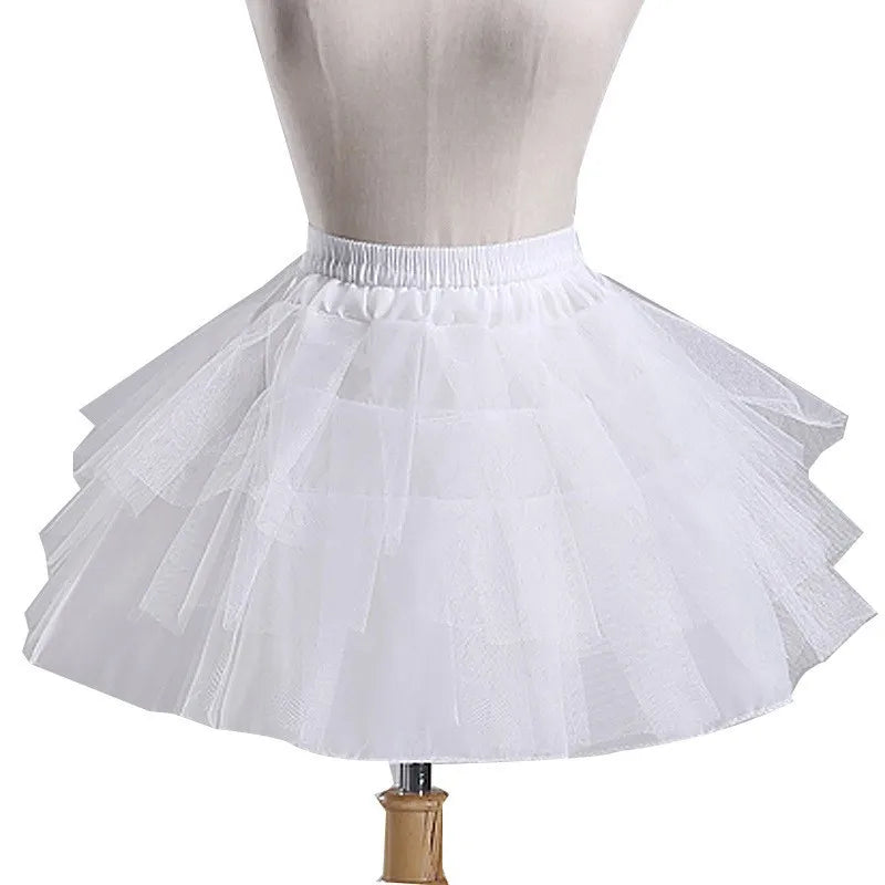 White Children kids Petticoat A-Line 3 Hoops One Layer Flower Girls Crinoline Lace Trim Flower Girl Dress Underskirt