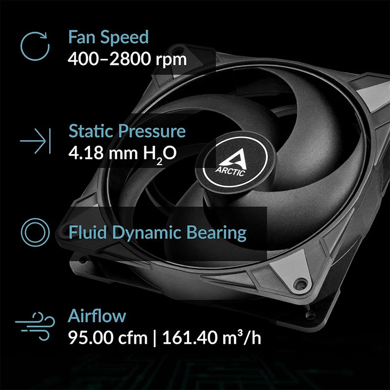 ARCTIC P14 Max Black High-Performance 140mm Case Fan, PWM Controlled 400–2800 RPM, Optimised for Static Pressure