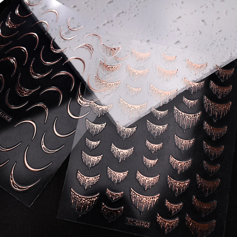 12Pcs Gold/Silver Tasse/Line/Star/Moon 3D Nail Art Stickers Leaf/Geometric Design Self-adhesive Sliders Luxury Manicure Decals