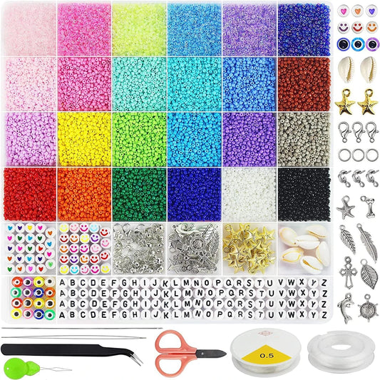 17000pcs 3mm Glass Seed Bead Manufacturing Kit, Small Bead Friendly Bracelet Making Kit, Small Waist Bead Set And Elastic String