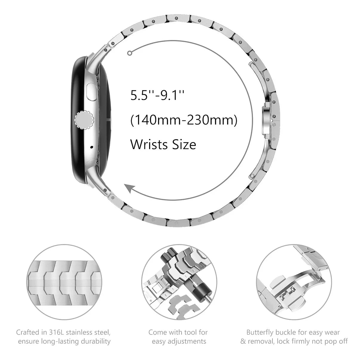 Luxury Stainless Steel Strap Suitable for The Google Pixel Watch 1/2/3 41mm Armor-like Metal Unibody Strap