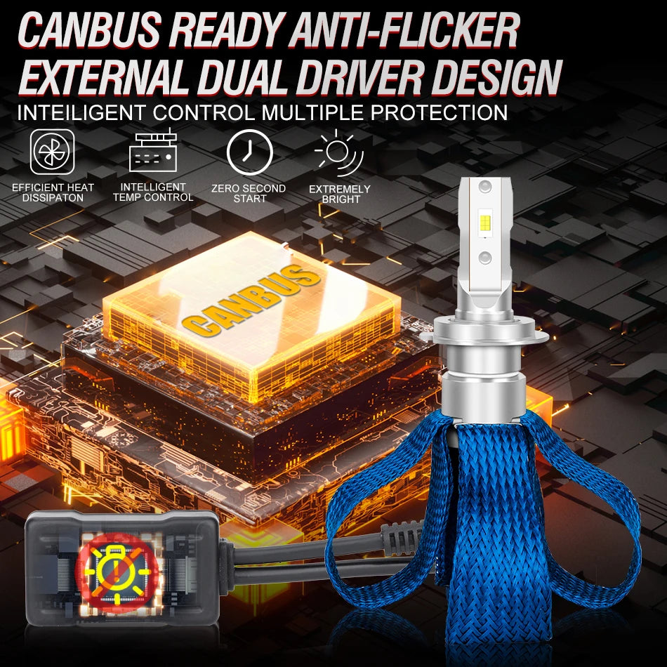 300W 30000LM H7 H4 H11 LED Car Headlight Bulbs H1 H8 H9 9005 HB3 9006 HB4 6500K White CSP Chip Fanless No Fan Bulb Copper Strip