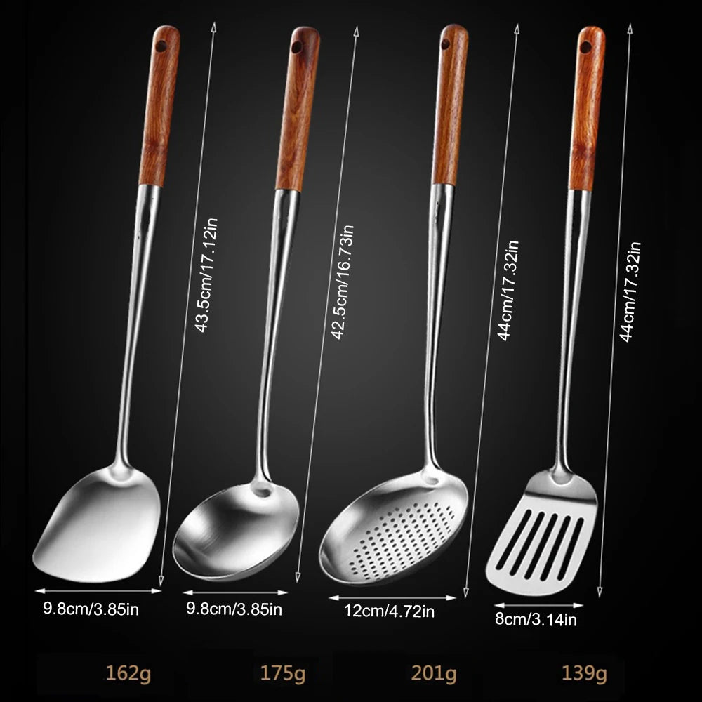 4Pcs Stainless Steel Spatula Spoon Wood Handle Cooking Shovel Ladle Kitchen Utensils Baking Cooking Tools Kitchenware Cookware