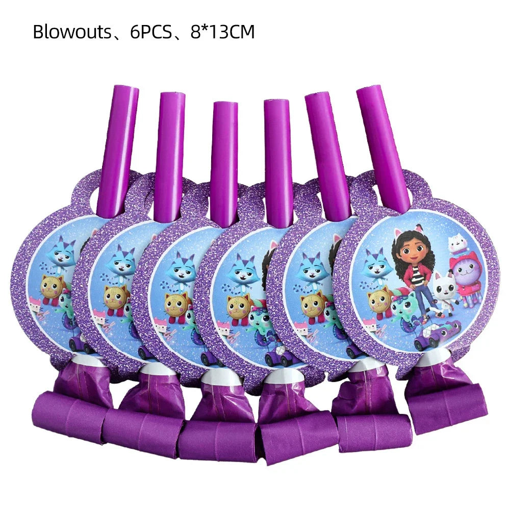 Disney Gabby Doll House Theme Birthday Party Flag Pulling Balloon Decoration Disposable Tableware Supplies