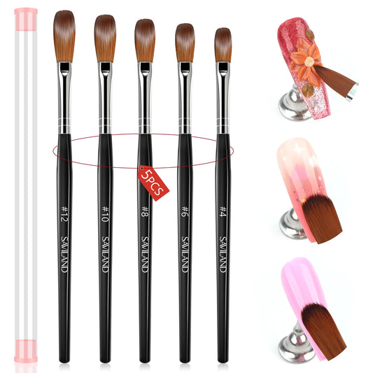 Saviland 5pcs Acrylic Nail Brush Set Acrylic Nail Brushes for Acrylic Application Professional Round Shaped Nail Acrylic Brushes