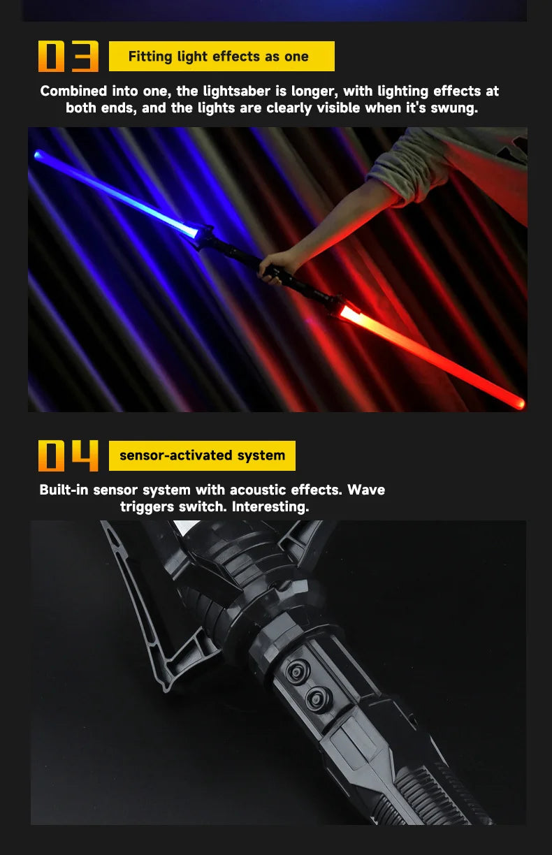 2PCS 2-in-1 Laser Sword Red and Blue Double Saber Transformation Children's Gift Cosplay Weapon Boy Toy