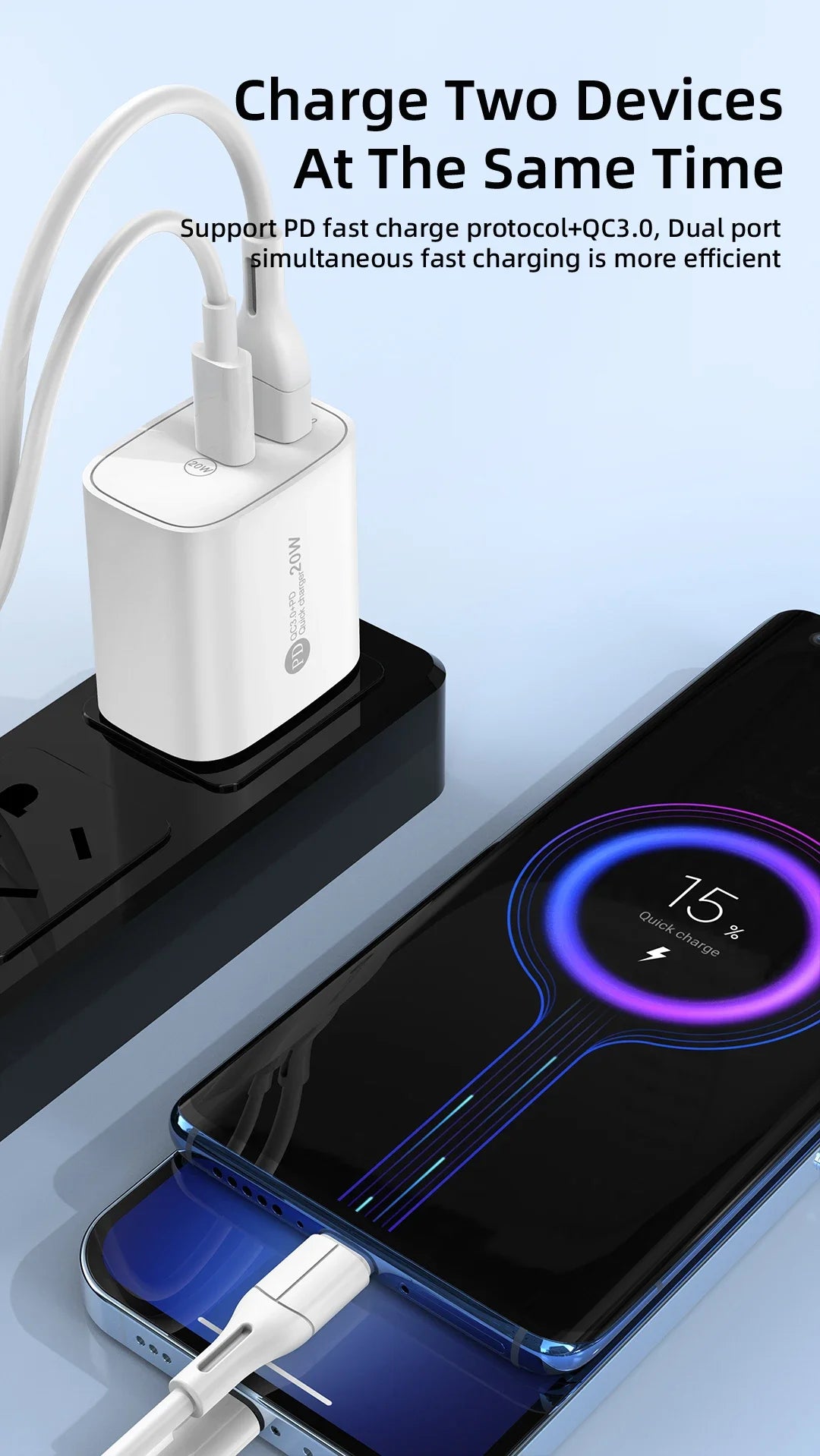 20W USB C Charger PD Fast Charging Quick Charge QC3.0 Type C Mobile Phone Wall Adapter for IPhone 15 Samsung Xiaomi USB Charger