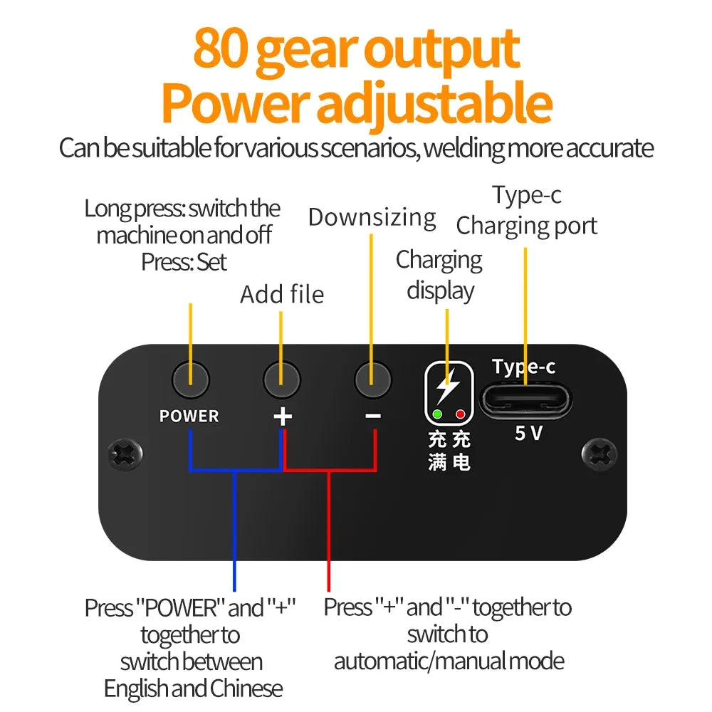 80 Gears Spot Welder Adjustable Portable Handheld Digital Display Mini Spot Welding Machine Automatic Trigger for 18650 Battery