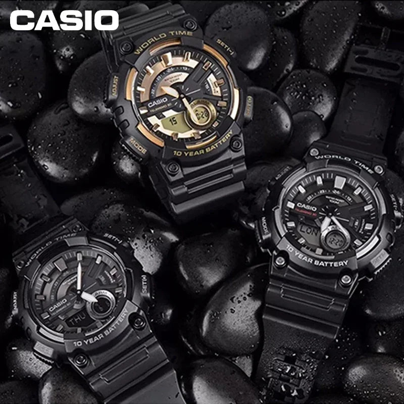 Casio AEQ-110W Men's Watch Black Samurai Digital Hands Dual Dial Multi-function Calendar Limit Star Style Fashion Activism Watch