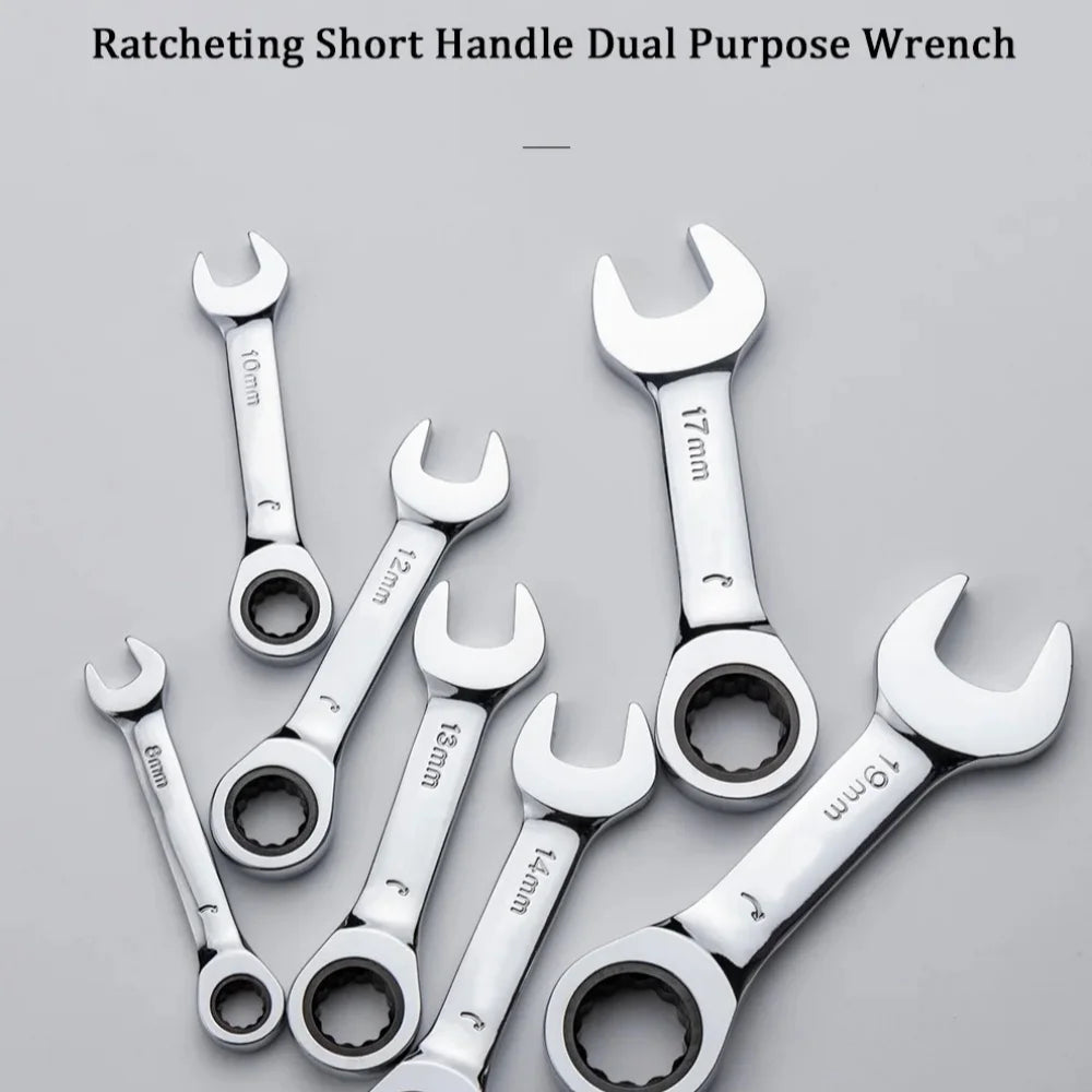 Short Handle Ratchet Spanner 6/7/8/9/10/11/12/13/14/15/16/17/18/19mm Fix Head Ratcheting Wrench Professional Spanner Hand Tools