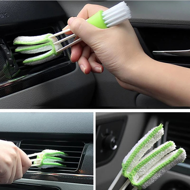 2PCS Car Air Vent Brush Double head Brushes Conditioner Vent Brush Microfibre Car Grille Dashboard Interior Car Cleaning Tools