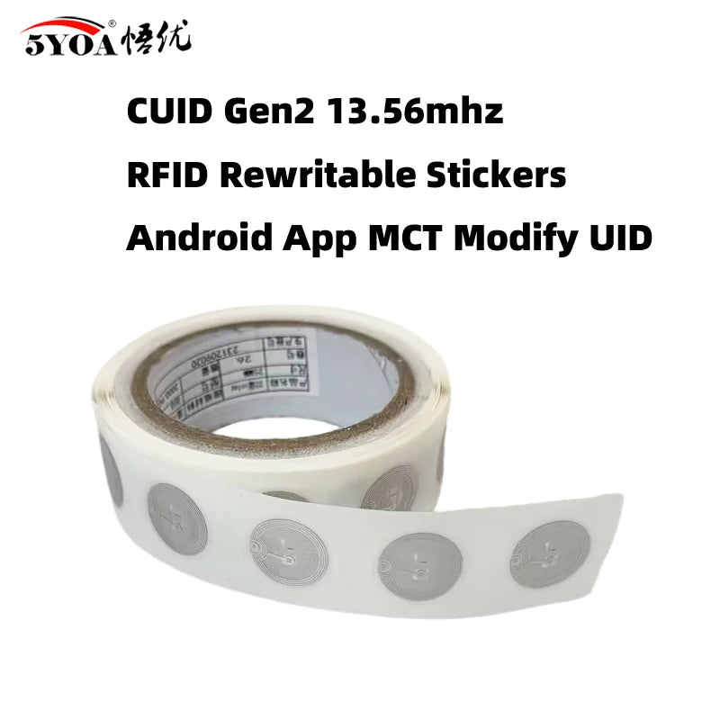 5YOA 13.56mhz CUID changeable S50 1K RFID Sticker Wet Inlay NFC tag Sector 0 Block 0 UID Rewritable NFC Andriod MCT Copy Clone