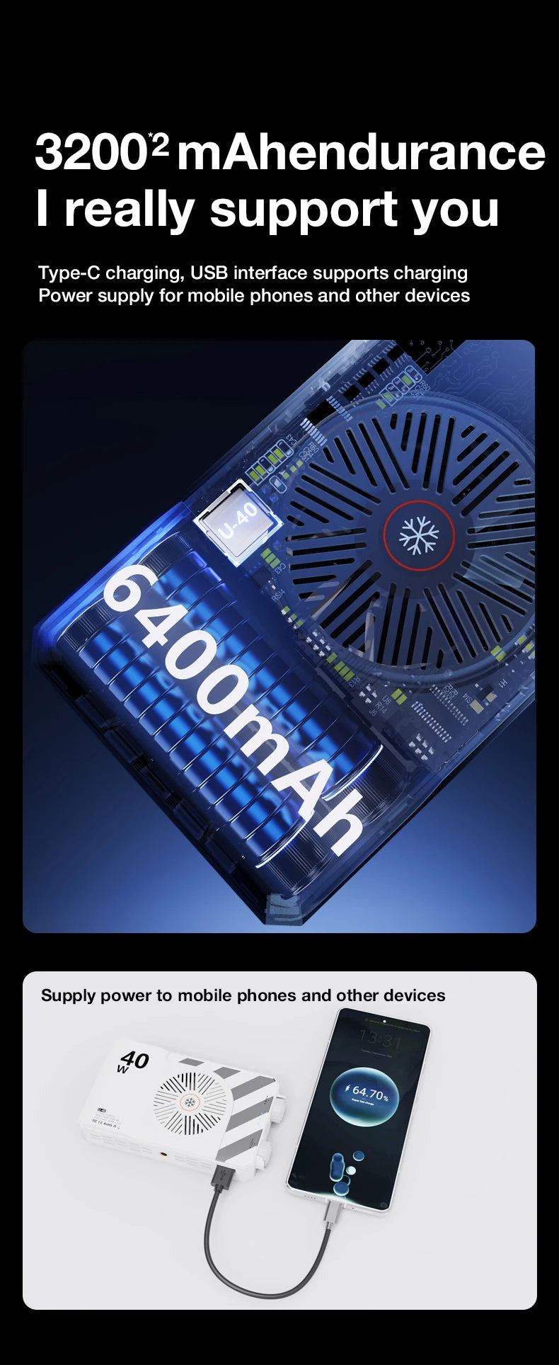 40W LED Camera Light CRI/TLCI 96+ 2700-6200K Bi-Color 6400mAh Photo Studio Video Lamp Handle Portable onCamera Photography Light