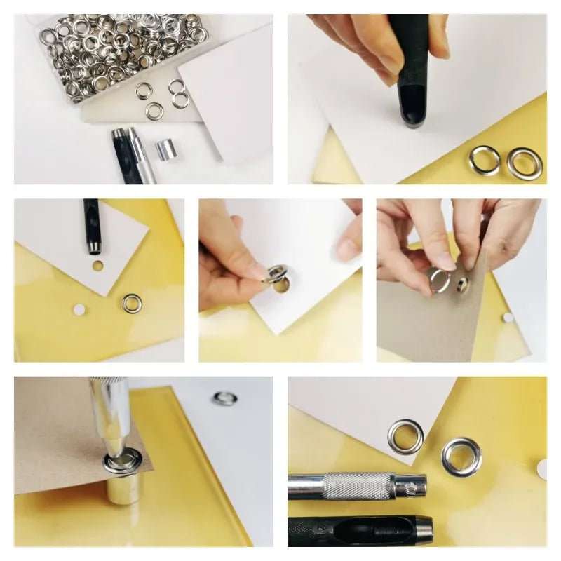 100Sets 10mm Metal Eyelet Grommet Punch Installer Tool Set Durable Kit for Belts Clothes Canvas Curtains Shoes & Tents