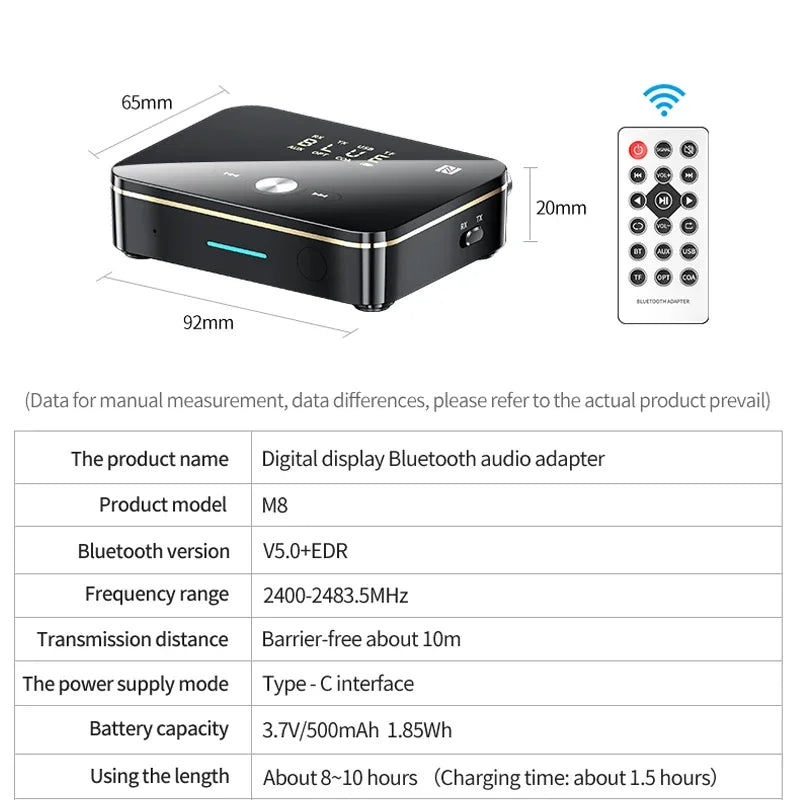 VIKEFON Bluetooth Receiver Transmitter 5.0 NFC Stereo 3.5mm AUX Jack RCA Wireless Audio Adapter Mic IR Remote Control For TV PC